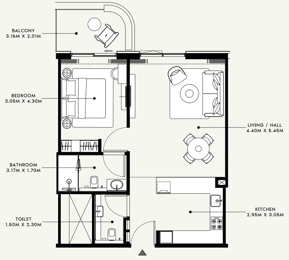 Azizi Venice 1 bed floor plan, 775 sqft