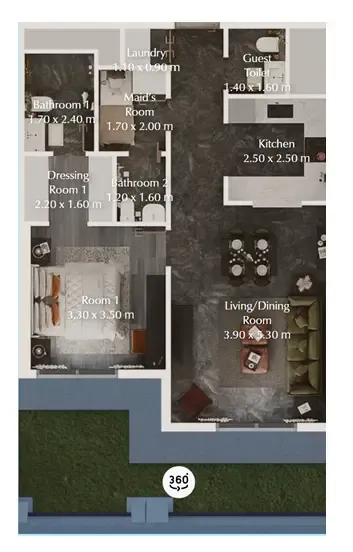 Bab Al Qasr Garden Residences 65 1 bed floor plan, 900 sqft