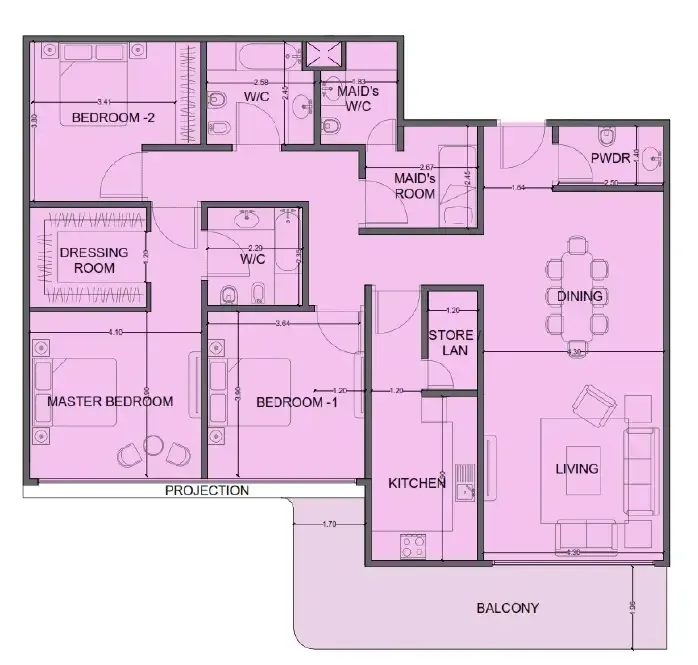 One Residence Al Reem Island 3 bed floor plan, 1,972 sqft