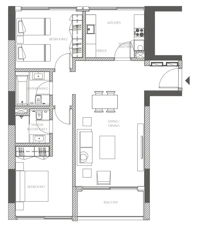 Creekside Residence 2 bed floor plan, 1,127 sqft