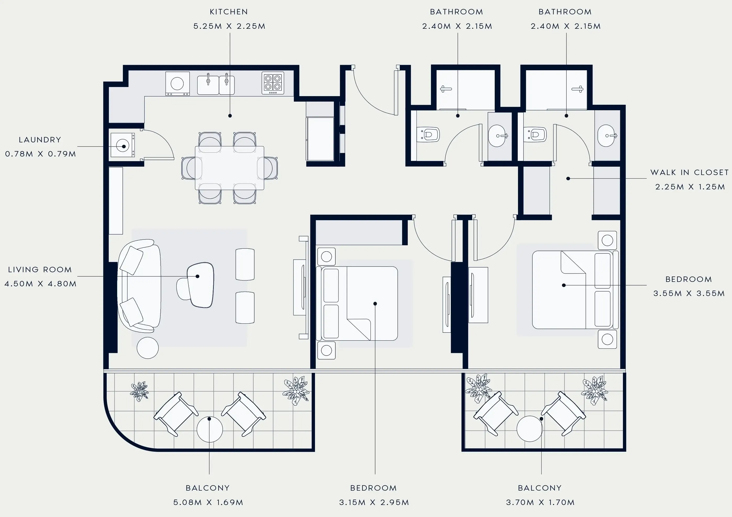 Azizi Venice 2 bed floor plan, 1,086 sqft