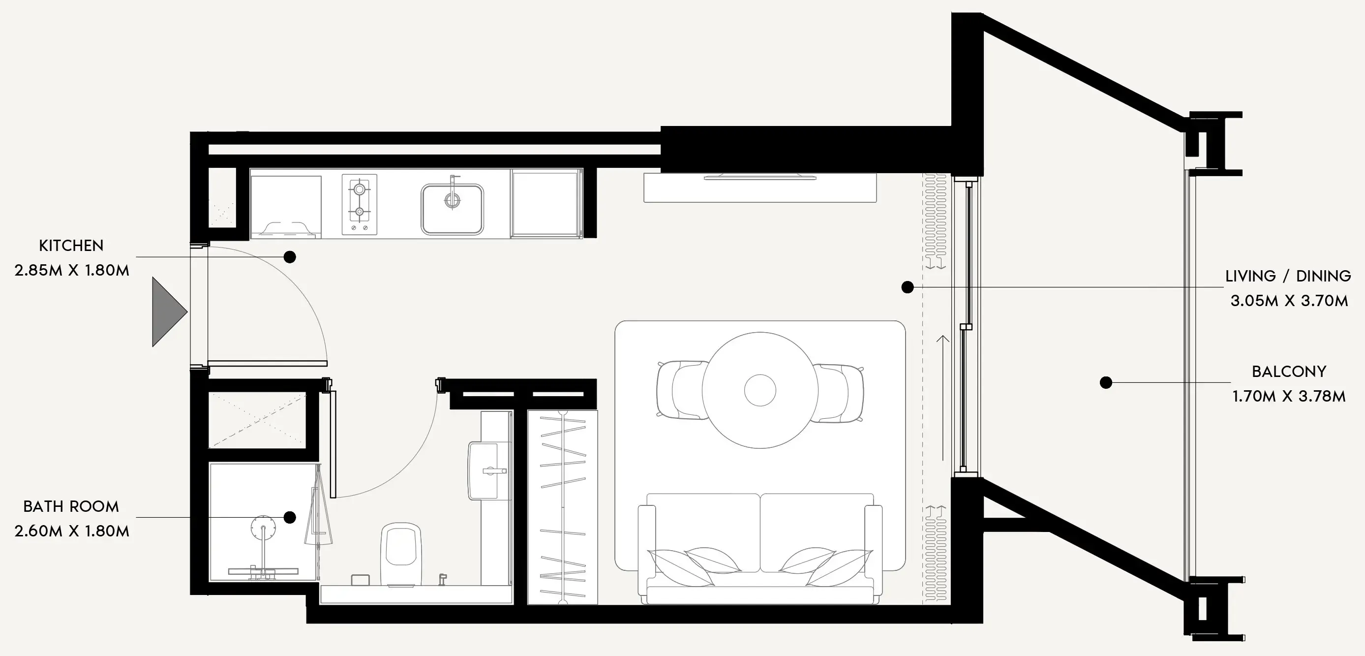 Azizi Venice Studio floor plan, 354 sqft