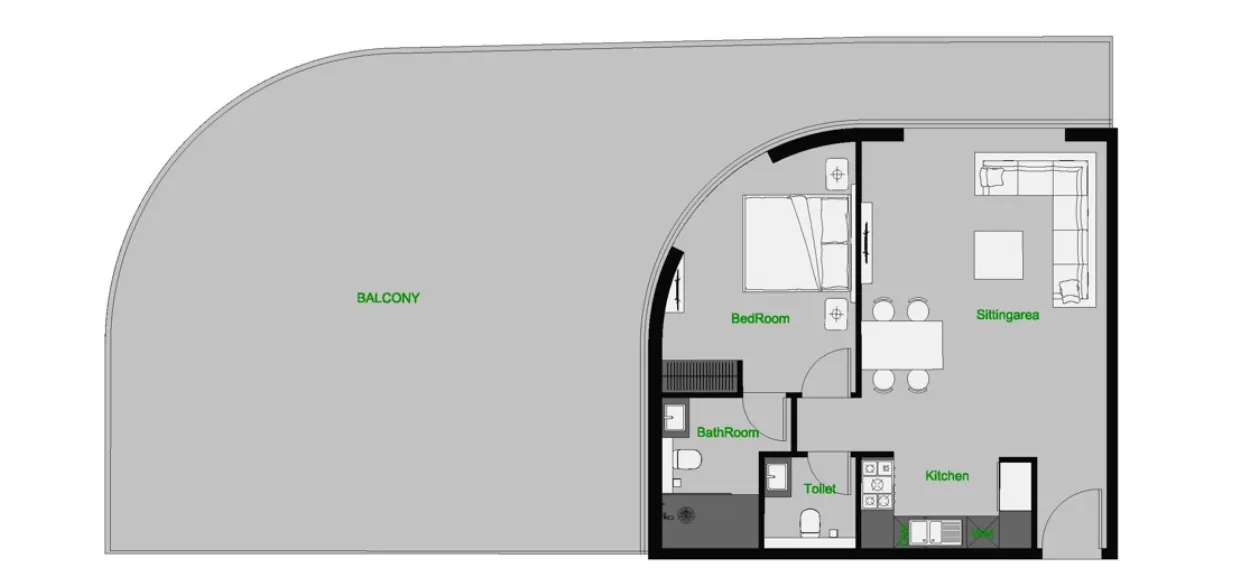 The Central Downtown 1 bed floor plan, 1,845 sqft