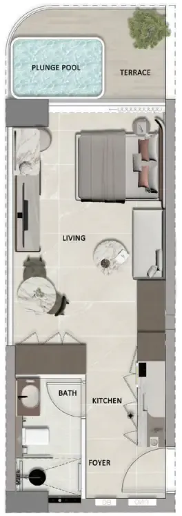 South Lofts Studio floor plan, 386 sqft