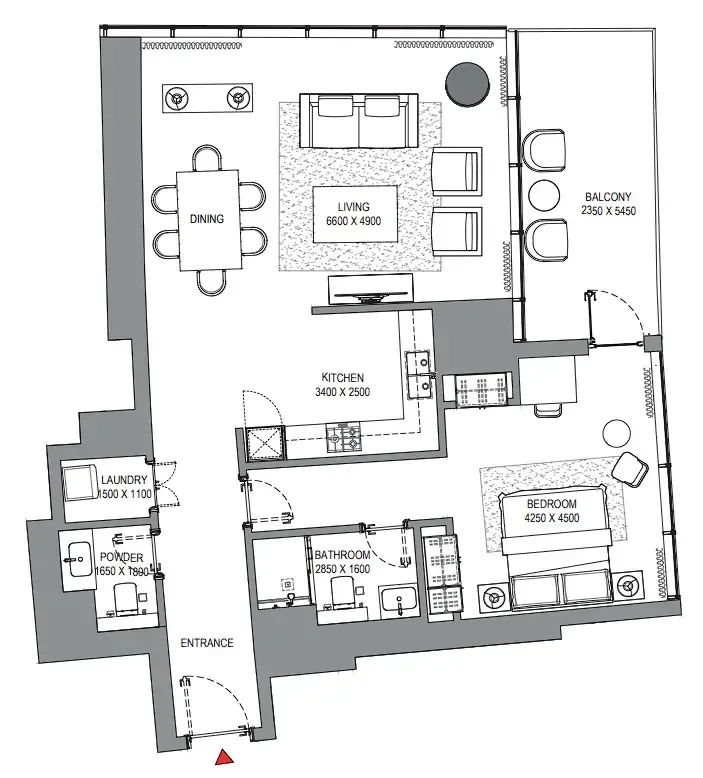 Sobha Seahaven 1 bed floor plan, 1,177 sqft