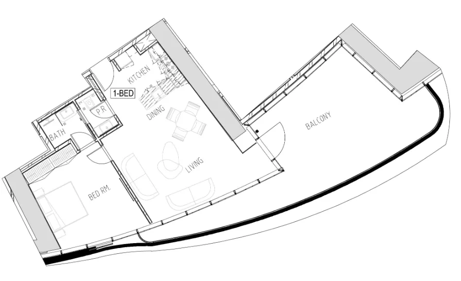 Damac Bay 1 bed floor plan, 1,255 sqft