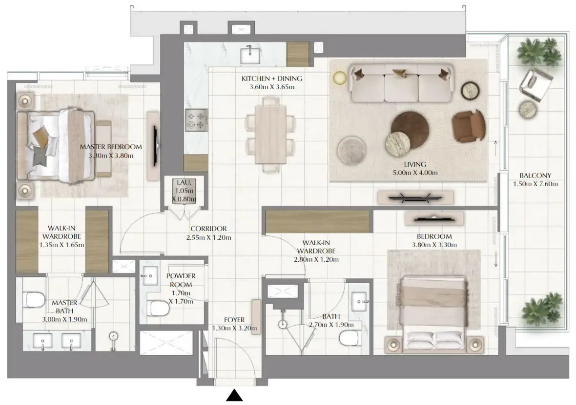 Valia 2 bed floor plan, 1,257 sqft