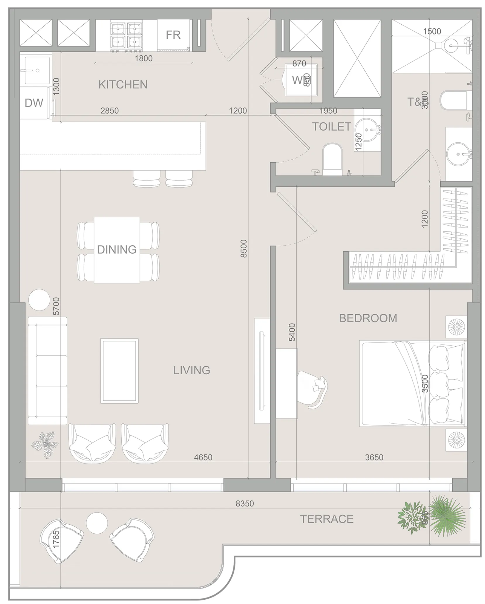 S1LV1ANA Park 1 bed floor plan, 908 sqft