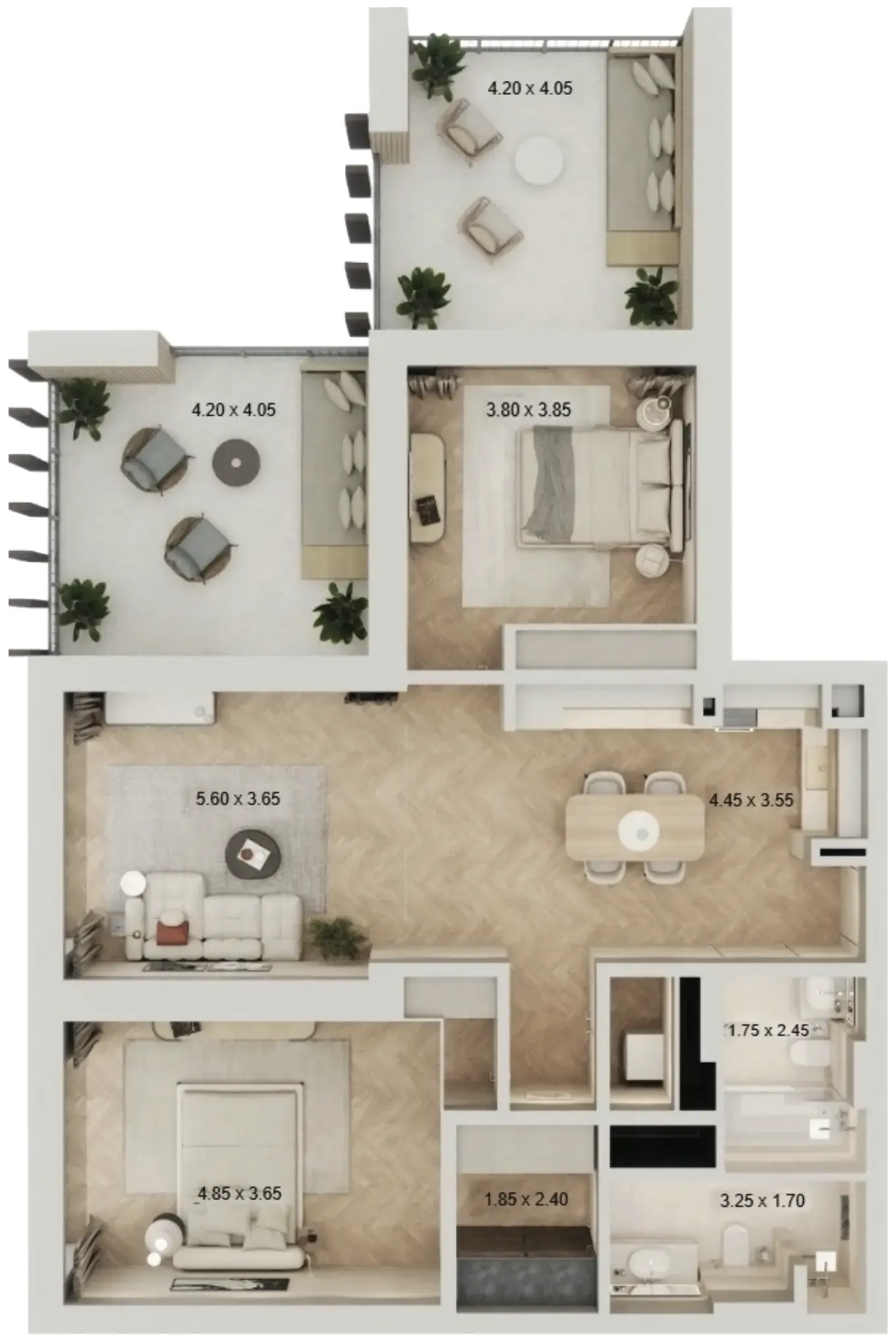 Arisha Terraces 2 bed floor plan, 1,415 sqft