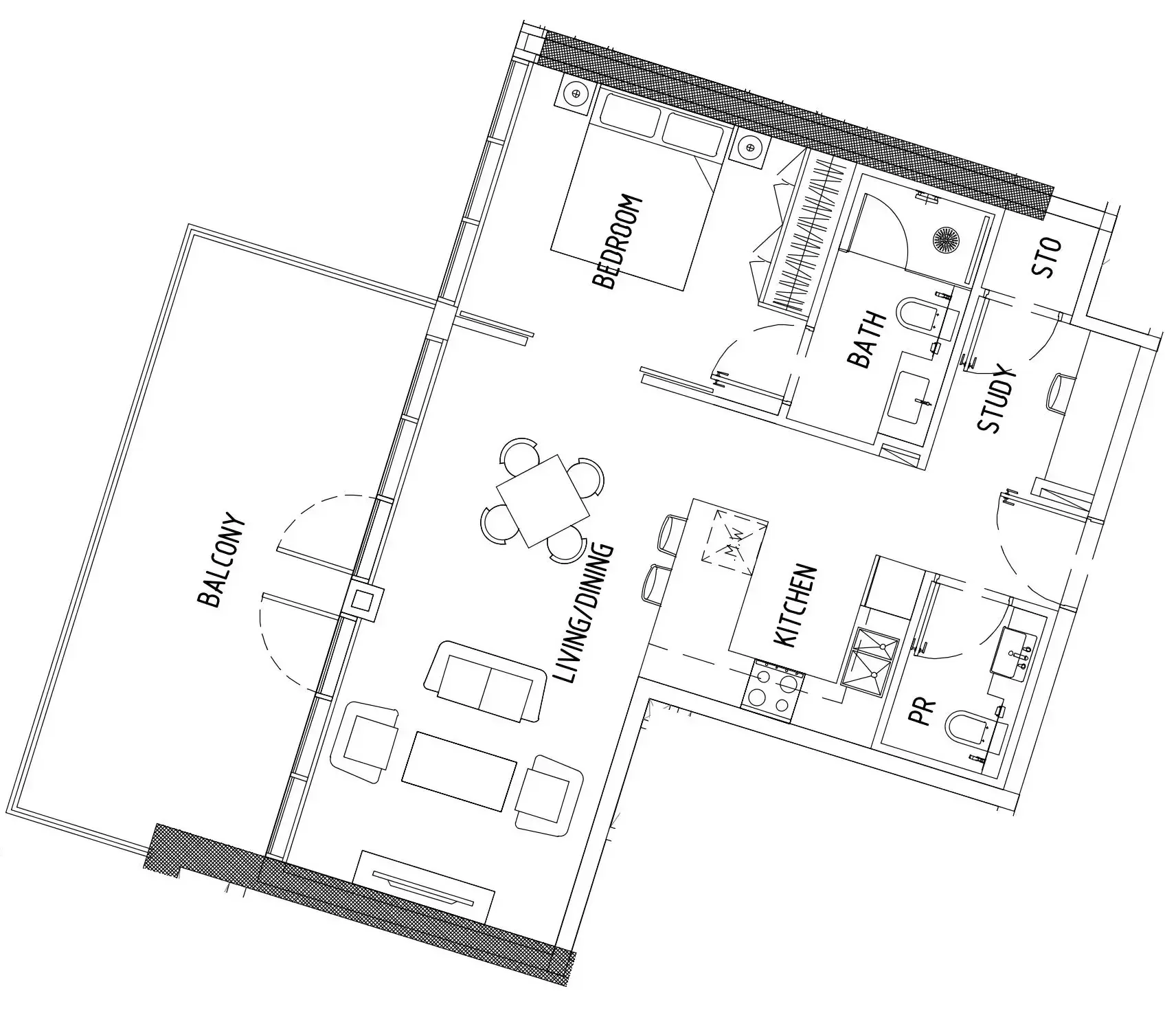 Damac District 1 bed floor plan, 910 sqft
