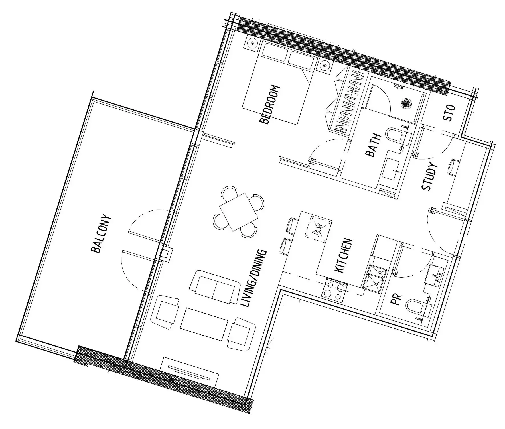 Damac District 1 bed floor plan, 910 sqft