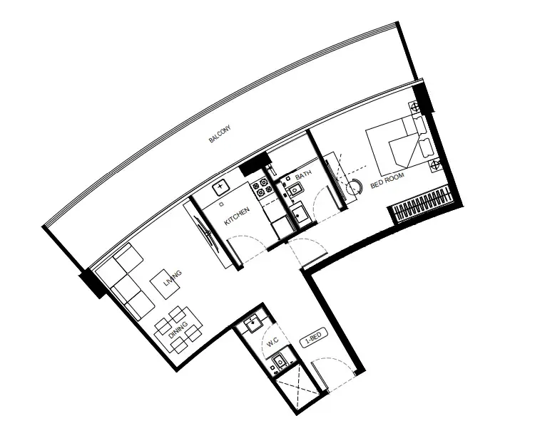 Binghatti HillCrest 1 bed floor plan, 818 – 913 sqft