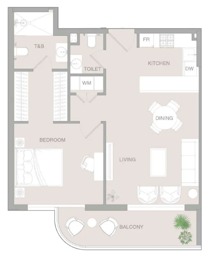 VERDAN1A 3 1 bed floor plan, 757 sqft