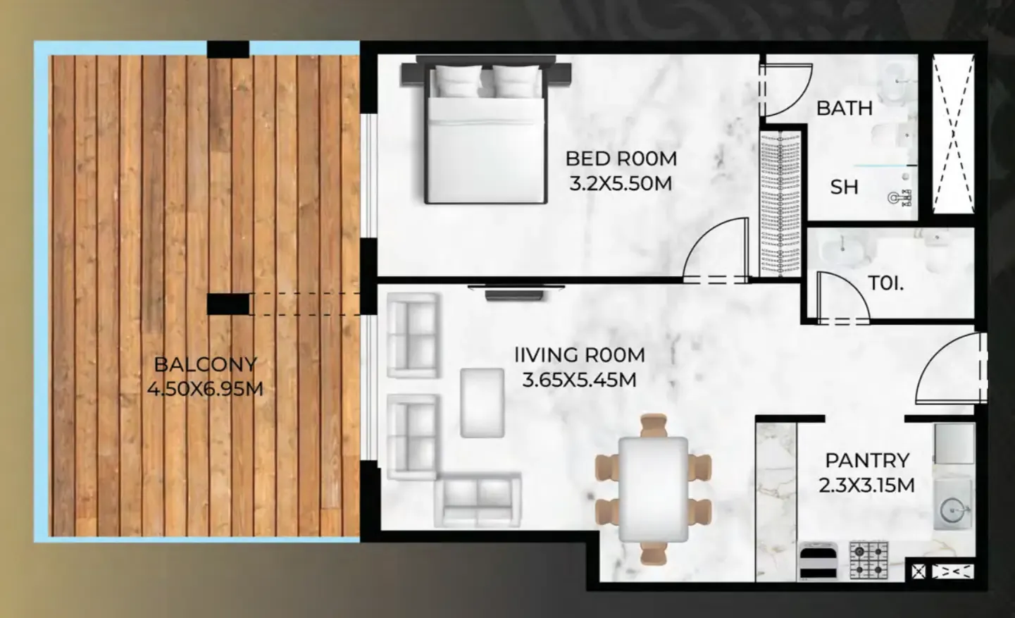 Lumina Vista 1 bed floor plan, 996 sqft