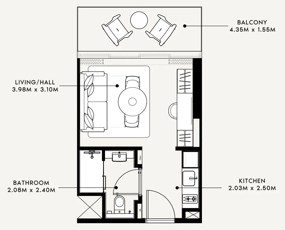 Azizi Milan Studio floor plan, 337 sqft