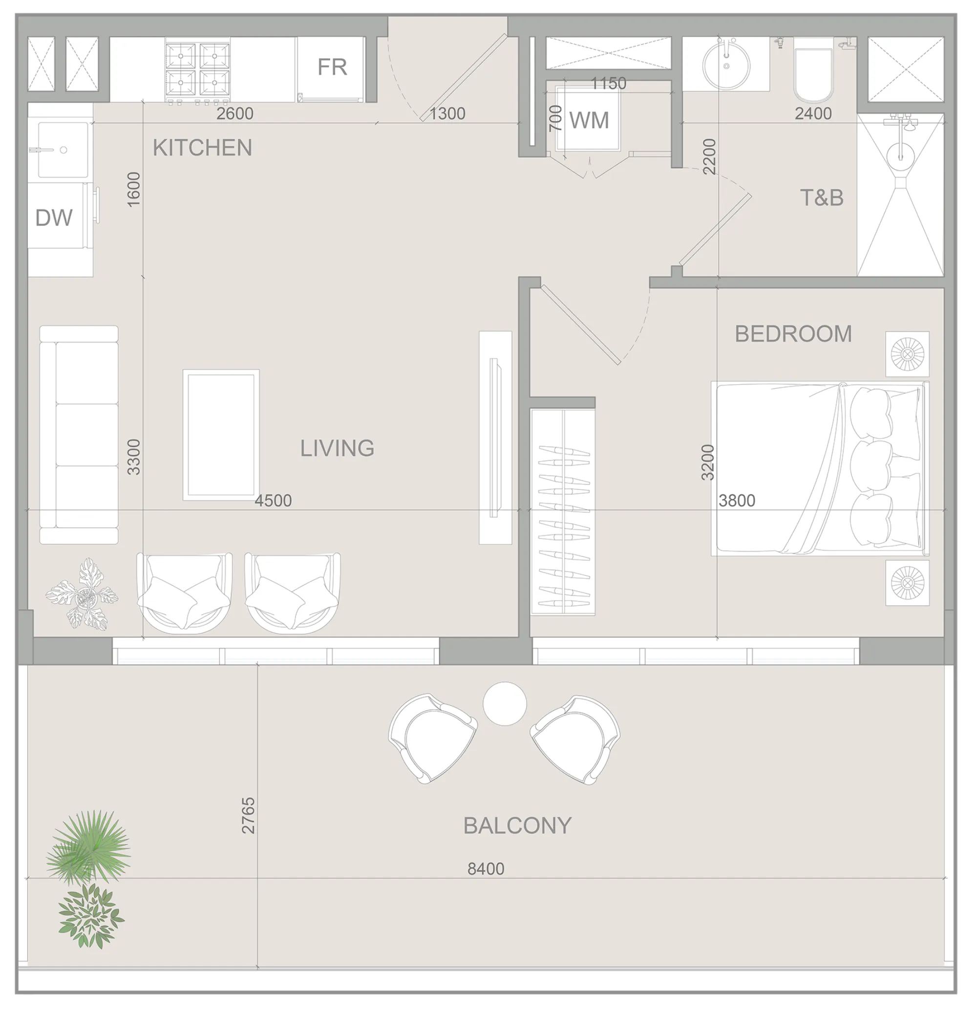 S1LV1ANA Park 1 bed floor plan, 780 sqft