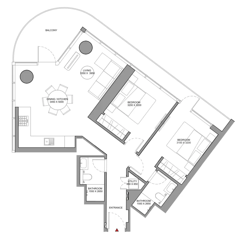 Sobha Solis 2 bed floor plan, 1,126 sqft