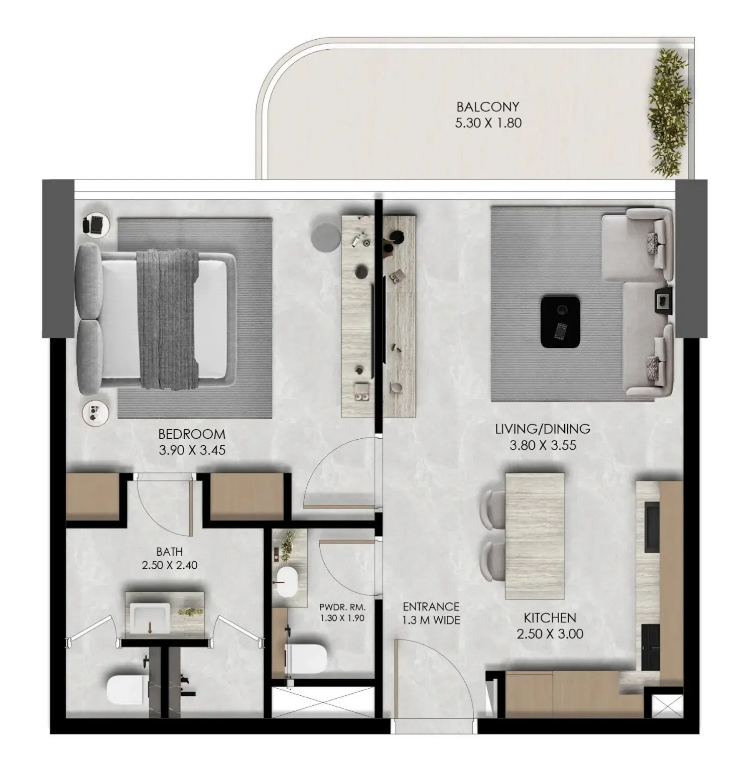 Verano by Prescott 1 bed floor plan, 677 sqft