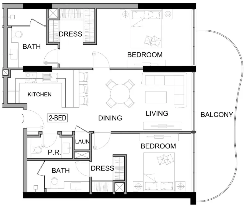 Damac Lagoons Views Phase 3 2 bed floor plan, 1,174 sqft