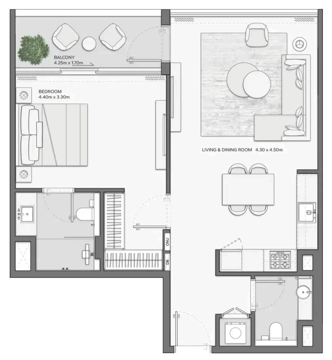 Mansory Residences by Amaal 1 bed floor plan, 868 – 871 sqft