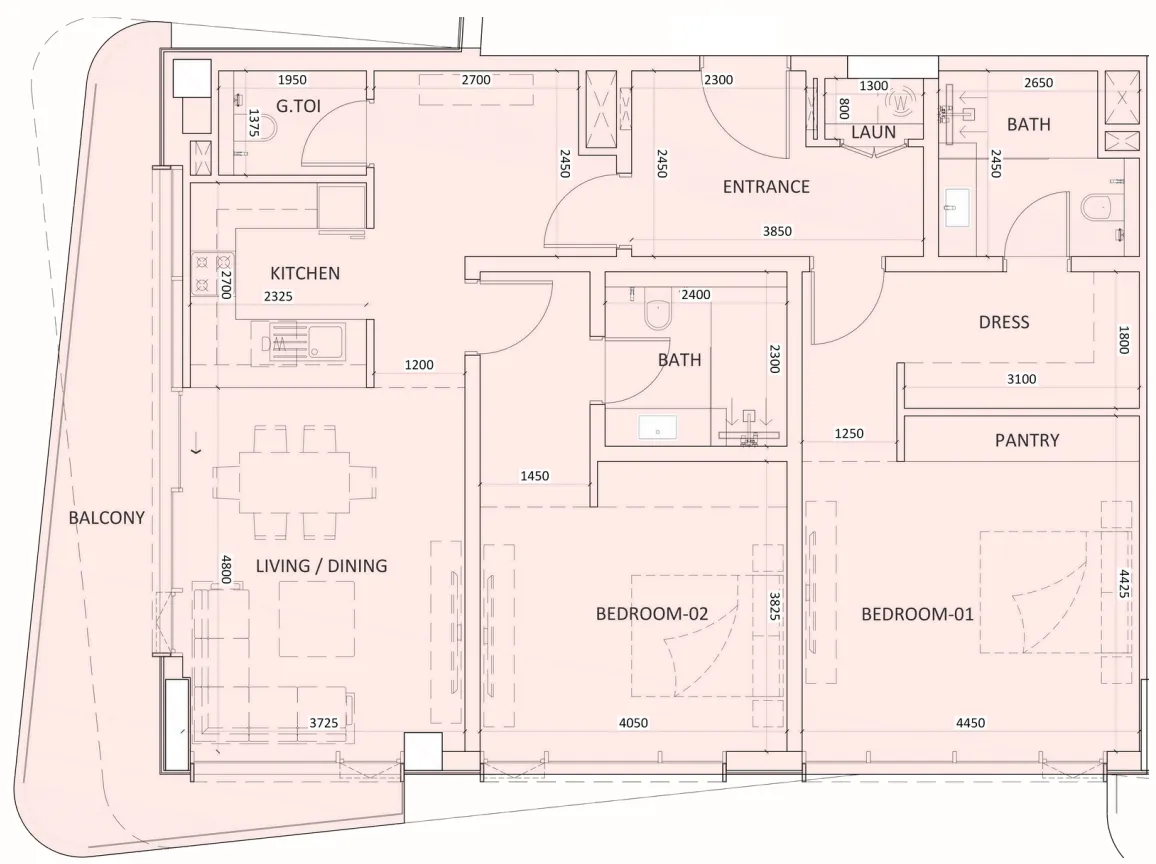 Luzora Residence 2 bed floor plan, 1,453 sqft