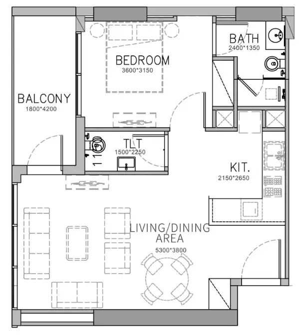 Stamn Yuni 1 bed floor plan, 676 sqft