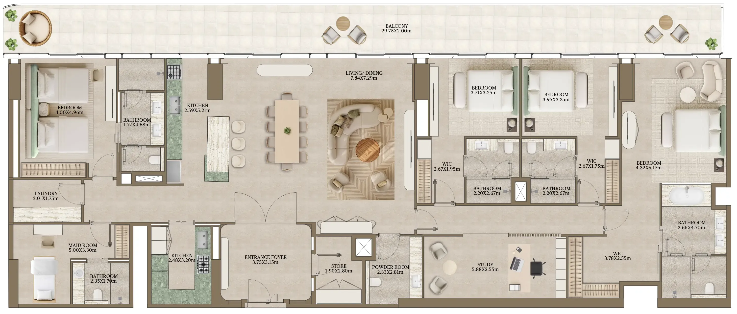 Nasim Al Bahr Residences 4 bed floor plan, 3,856 sqft
