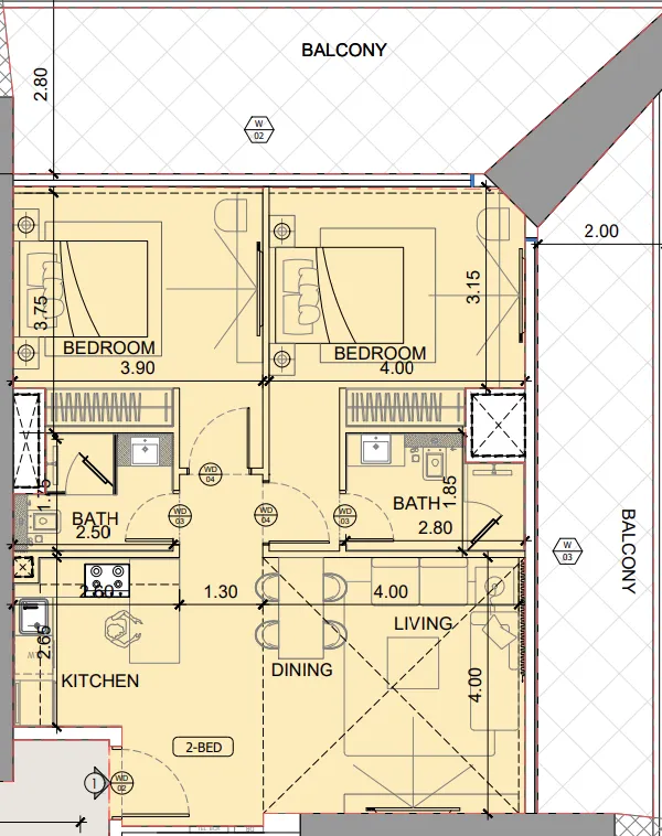 One by Binghatti 2 bed floor plan, 1,588 sqft