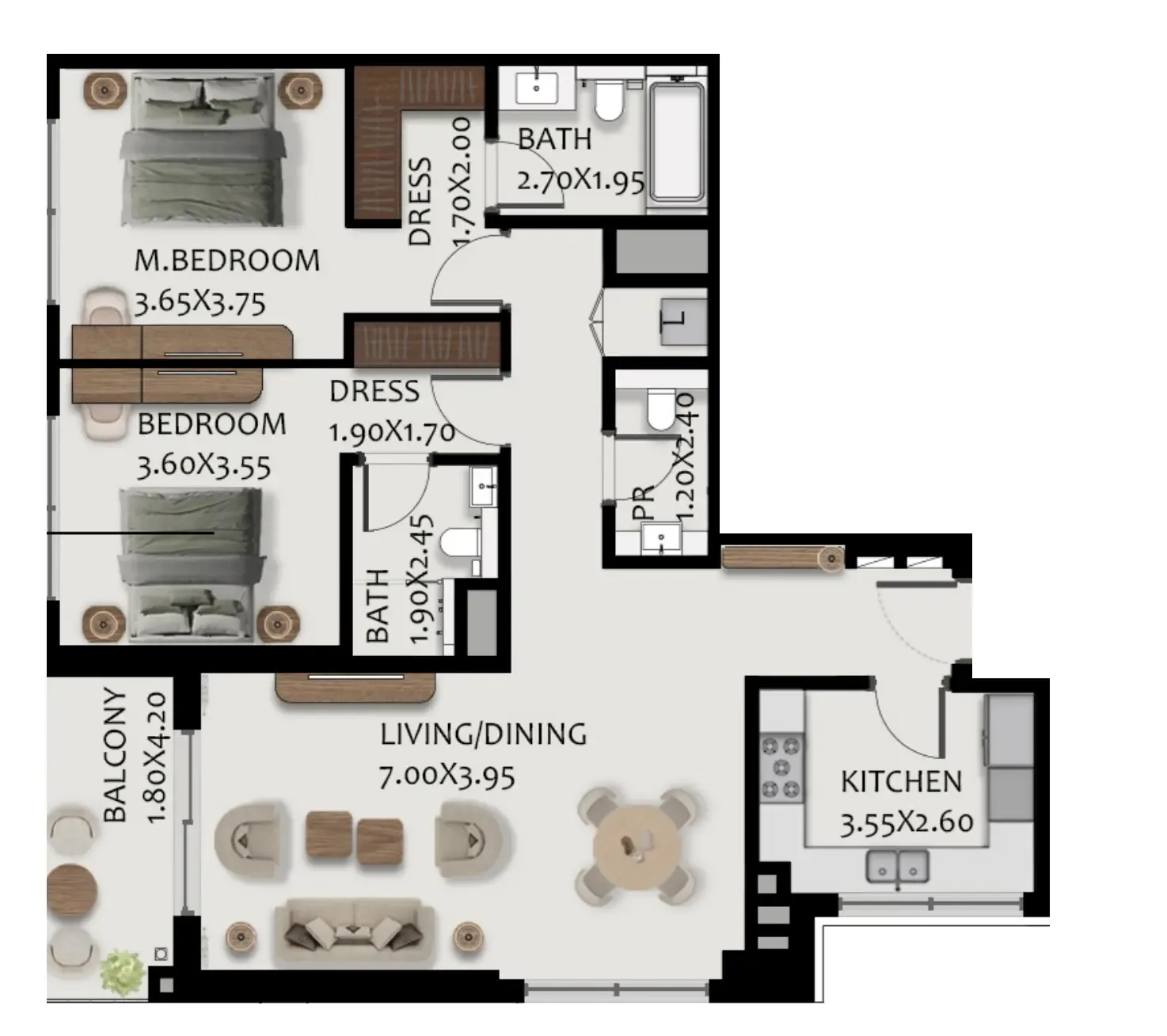 Boulevard Park at Wasl Gate 2 bed floor plan, 1,296 sqft