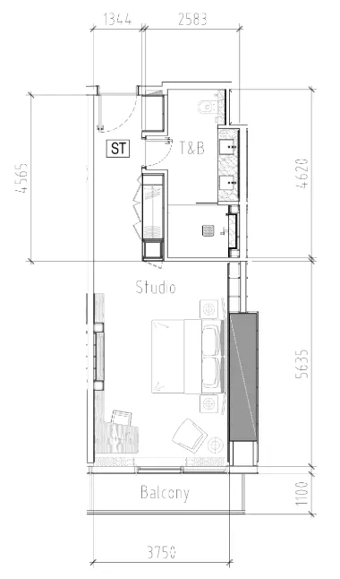 Paramount Tower Hotel And Residences Studio floor plan, 520 sqft