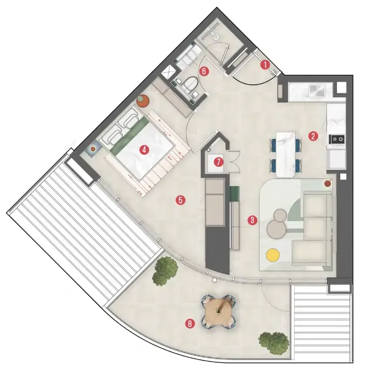 Rove Home Meydan Horizon 1 bed floor plan, 603 sqft