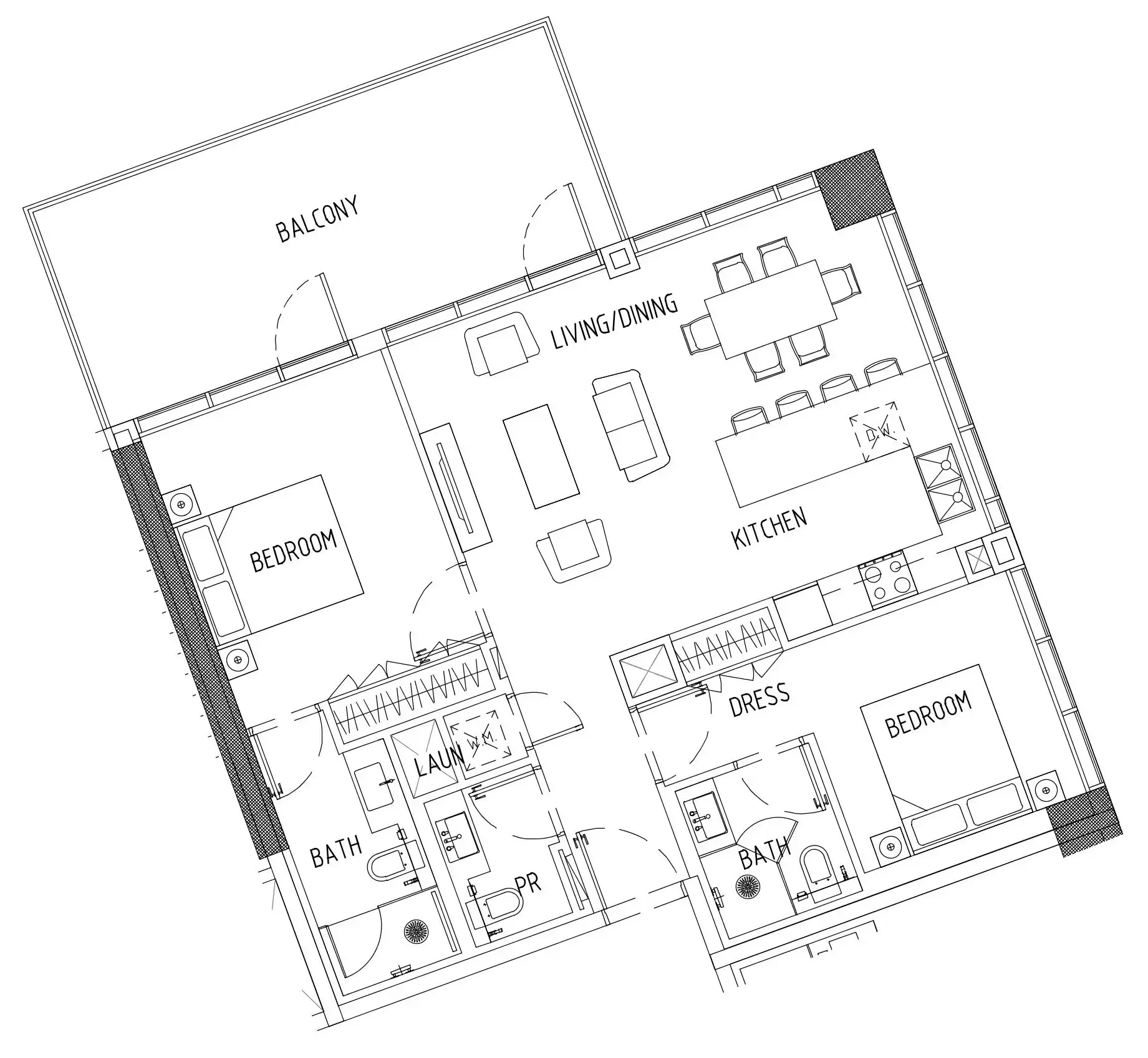 Damac District 2 bed floor plan, 1,135 sqft