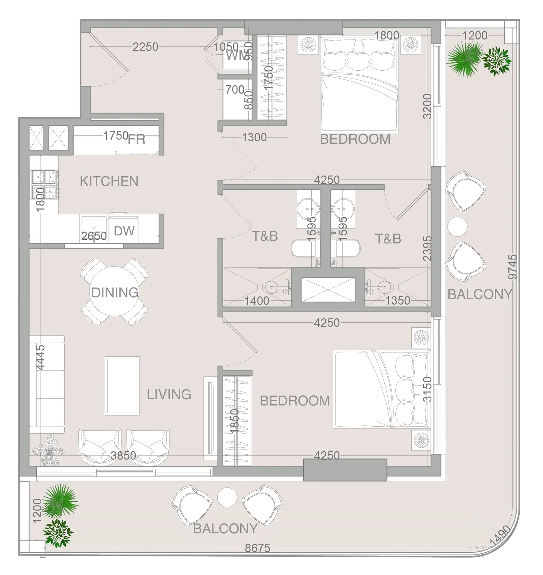 VERDAN1A 4 2 bed floor plan, 1,126 sqft
