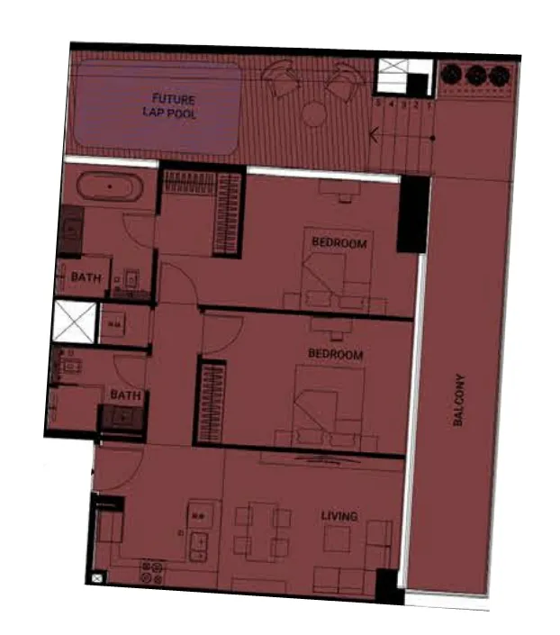 Binghatti Ruby 2 bed floor plan, 1,462 sqft