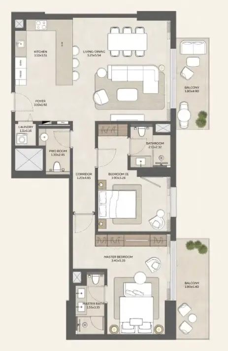 Expo Valley Views 2 bed floor plan, 1,470 sqft