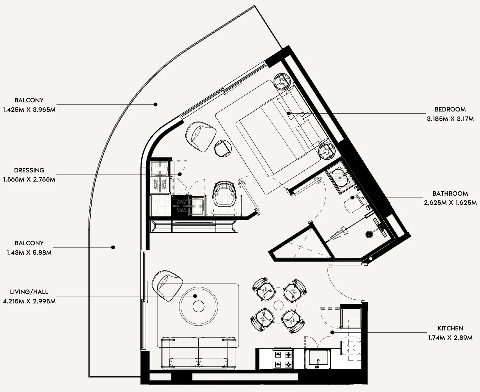 Azizi Rose 1 bed floor plan, 704 sqft