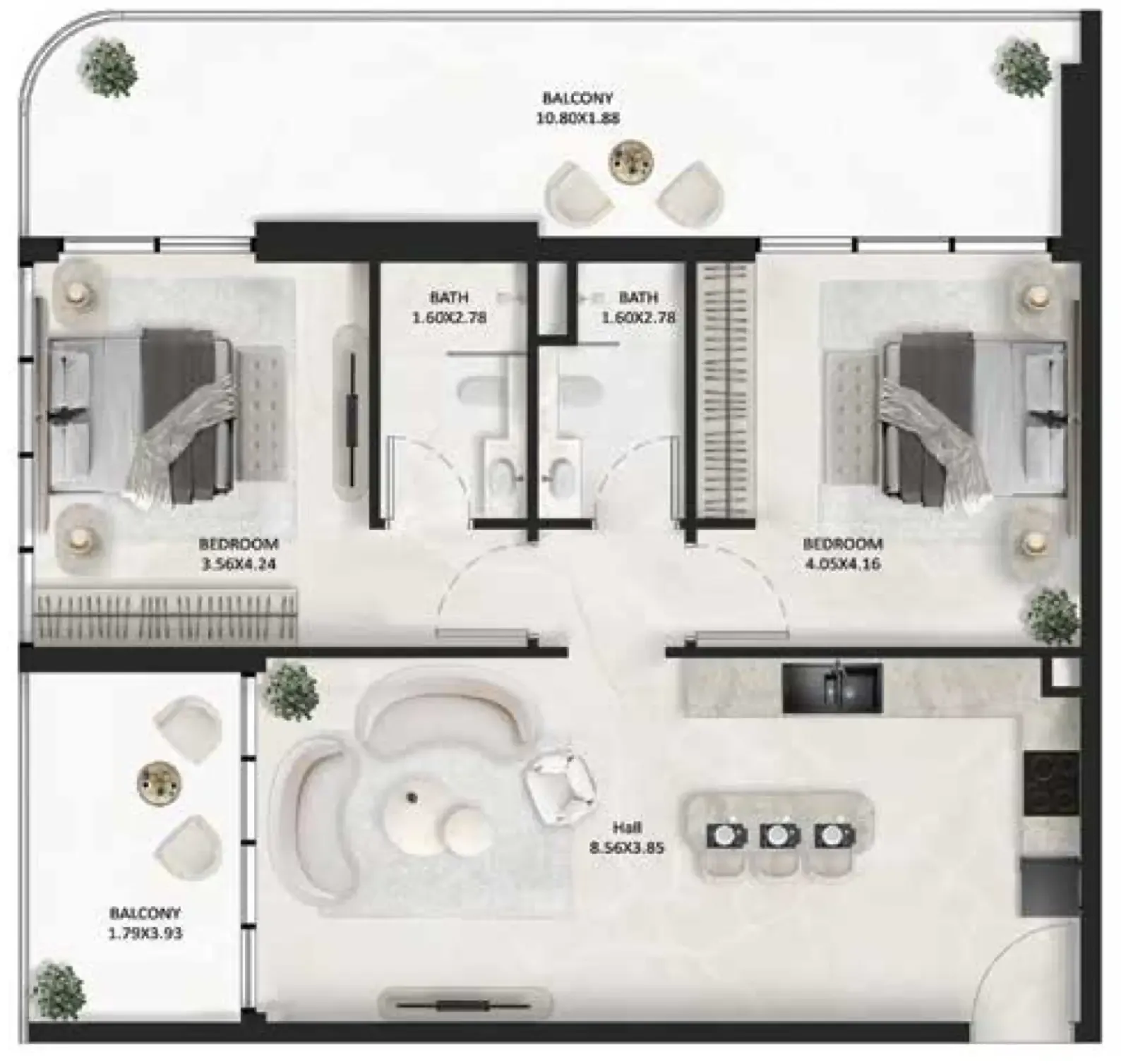 SquareX One 2 bed floor plan, 1,119 sqft