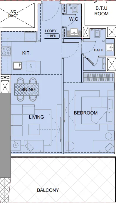 One by Binghatti 1 bed floor plan, 829 sqft