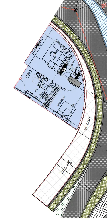 Binghatti Aquarise 1 bed floor plan, 1,028 sqft