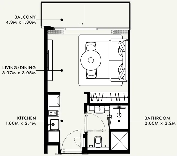 Azizi Milan Studio floor plan, 326 sqft