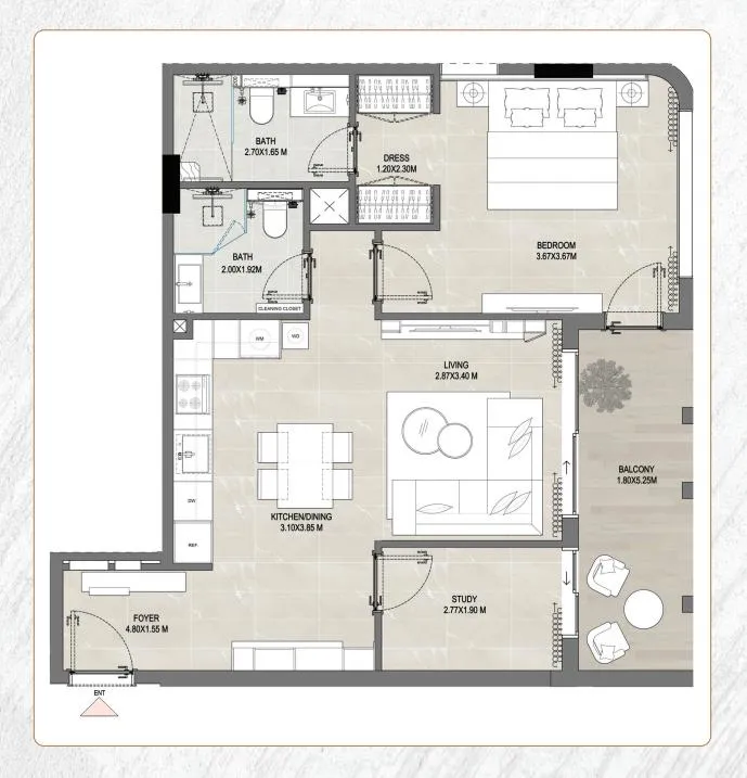 Amber by Enso 1 bed floor plan, 848 sqft