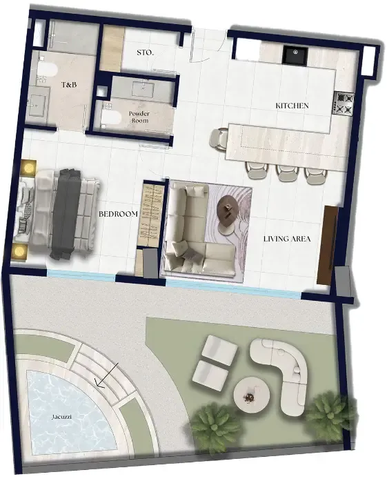 Xenia Residence 1 bed floor plan, 1,176 sqft
