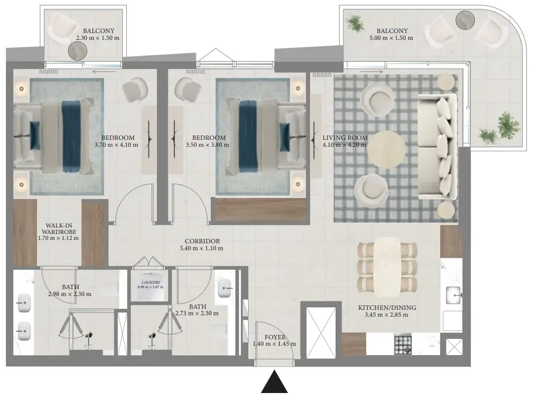 Fior 1 2 bed floor plan, 1,176 sqft