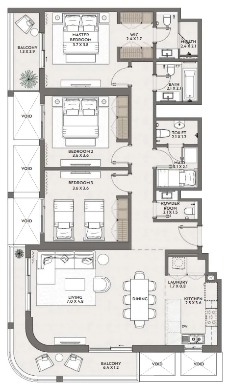 Cello by Taraf 3 bed floor plan, 1,755 sqft