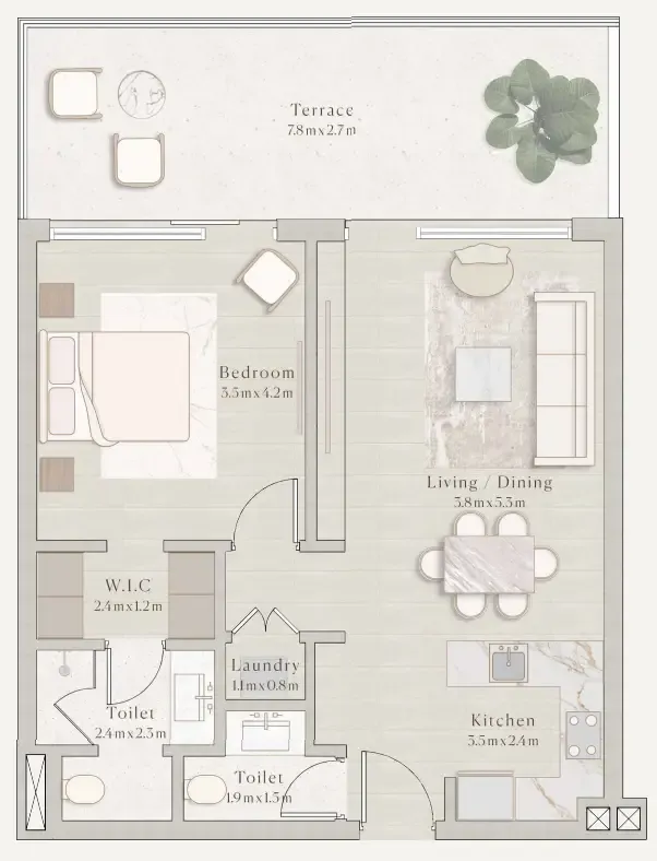 Emerge Residences 1 bed floor plan, 883 sqft