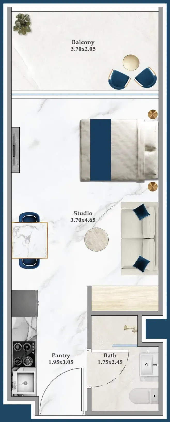 Serenz Studio floor plan, 381 sqft