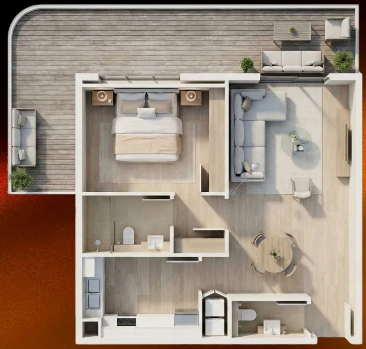 09 Life Residences 1 bed floor plan, 981 sqft