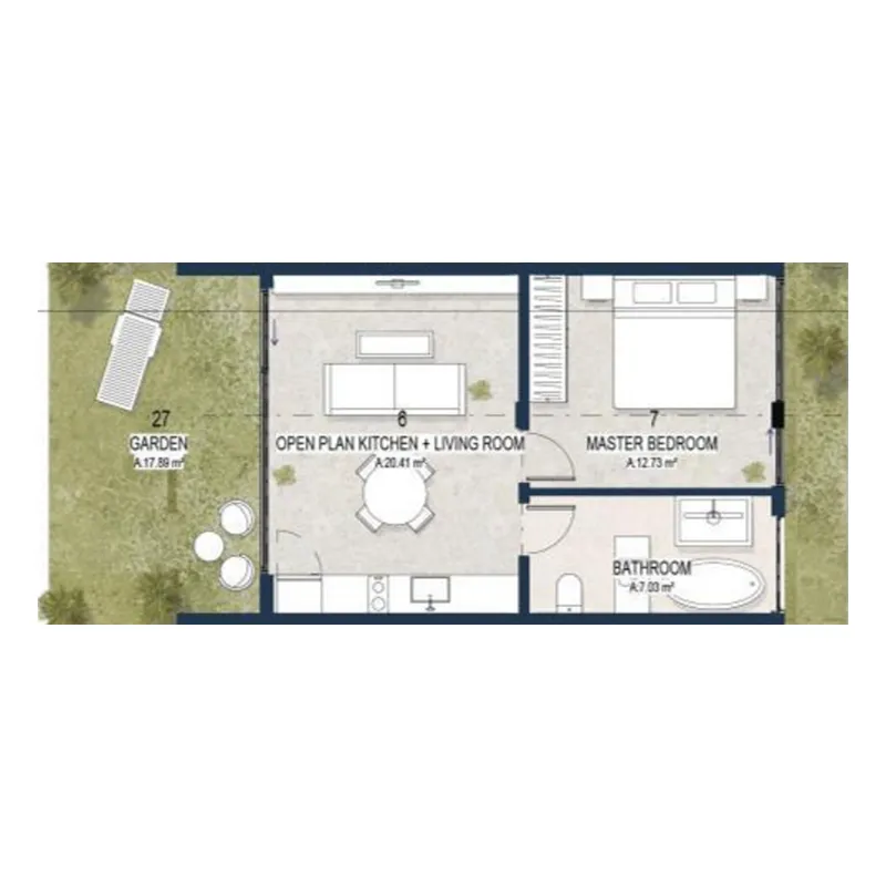 Sekar 1 bed floor plan, 433 sqft