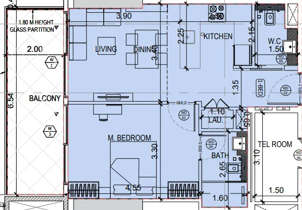 Binghatti Amberhall 1 bed floor plan, 710 sqft