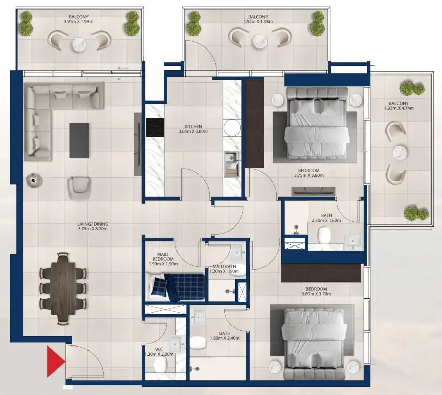 Al Vista 2 bed floor plan, 1,417 sqft
